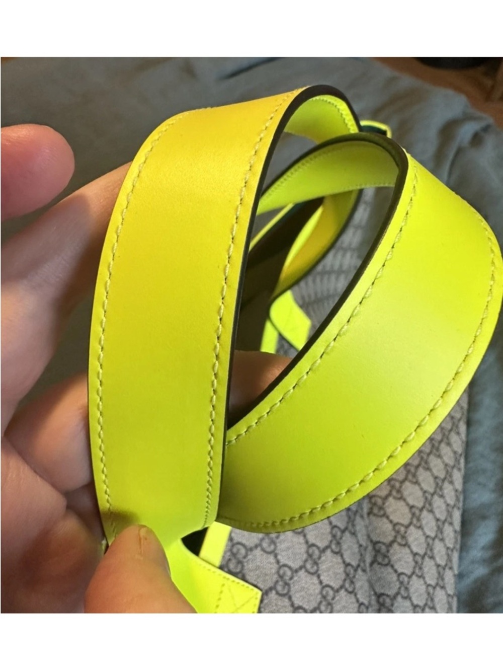 Gucci Tortissima Monogram Tote with Neon Yellow Trim - Picture 4 of 9
